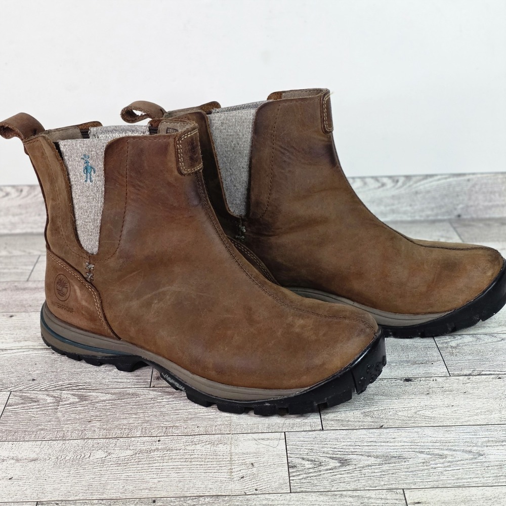 Timberland Chelsea X Smartwool Brown Leather Ankle Boots Vibram Size 6.5